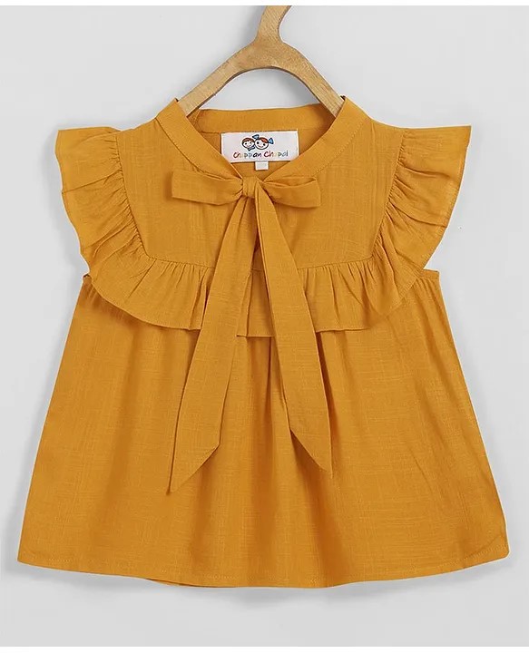 Chuppan Chupai Rayon Sleeveless Bow Tie Up Detailed Peplum Top - Mustard